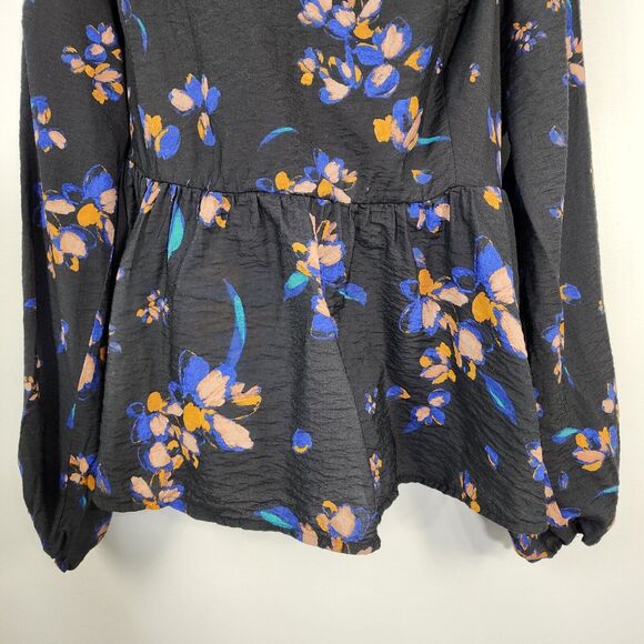 Ava And Viv Womens Top Size X Floral Sweetheart Neck Peplum Puff Sleeve Smocked - Picture 6 of 11